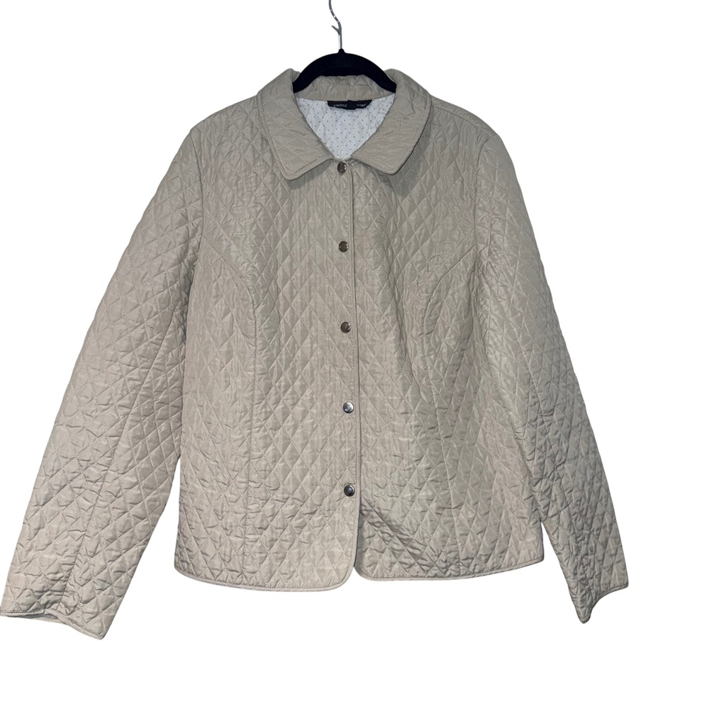 Briggs New York Classic Quilted Barn Jacket Womens 16 Beige Lightweight Snap